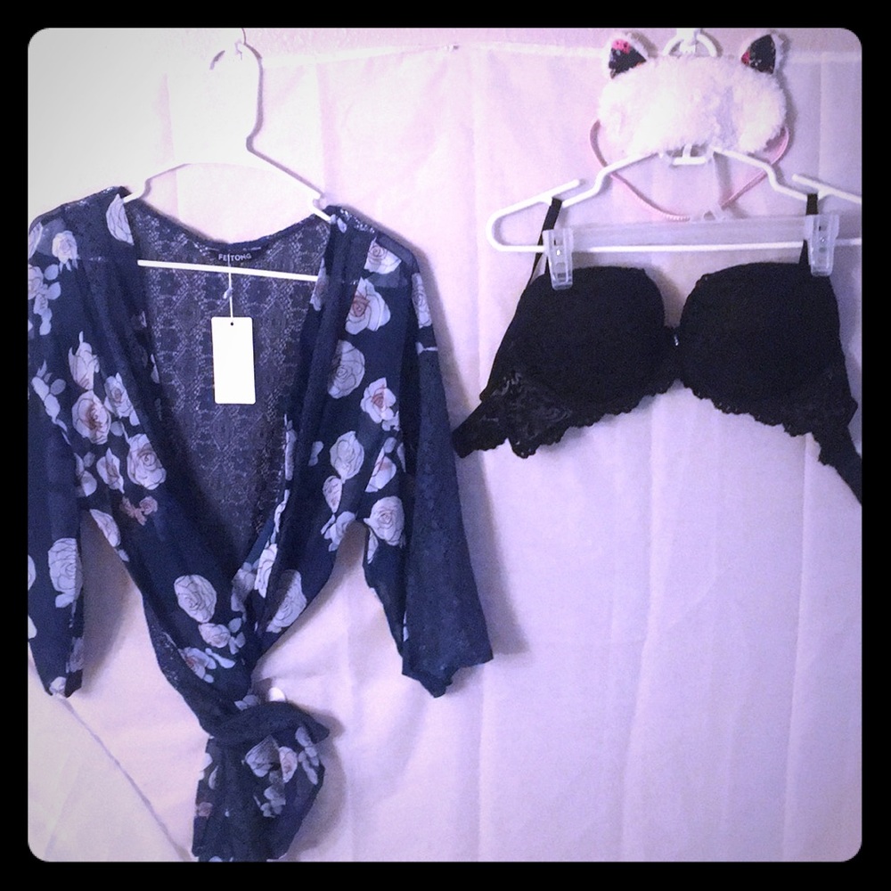 Feitong NWT Sheer/Lace Wrap w/Smart Sexy Bra & ??